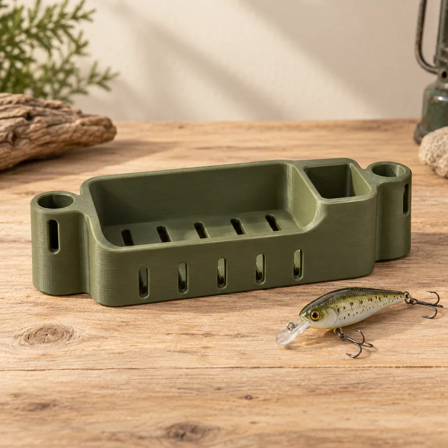 Green kayak accessory caddy — sample product concept