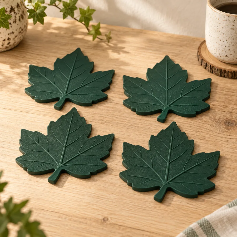 Green sycamore leaf coasters — sample product concept