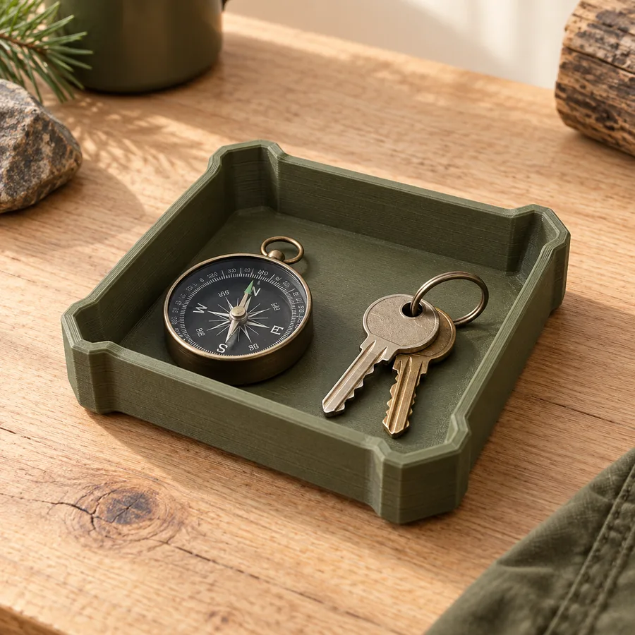 Green outdoor gear tray — sample product concept